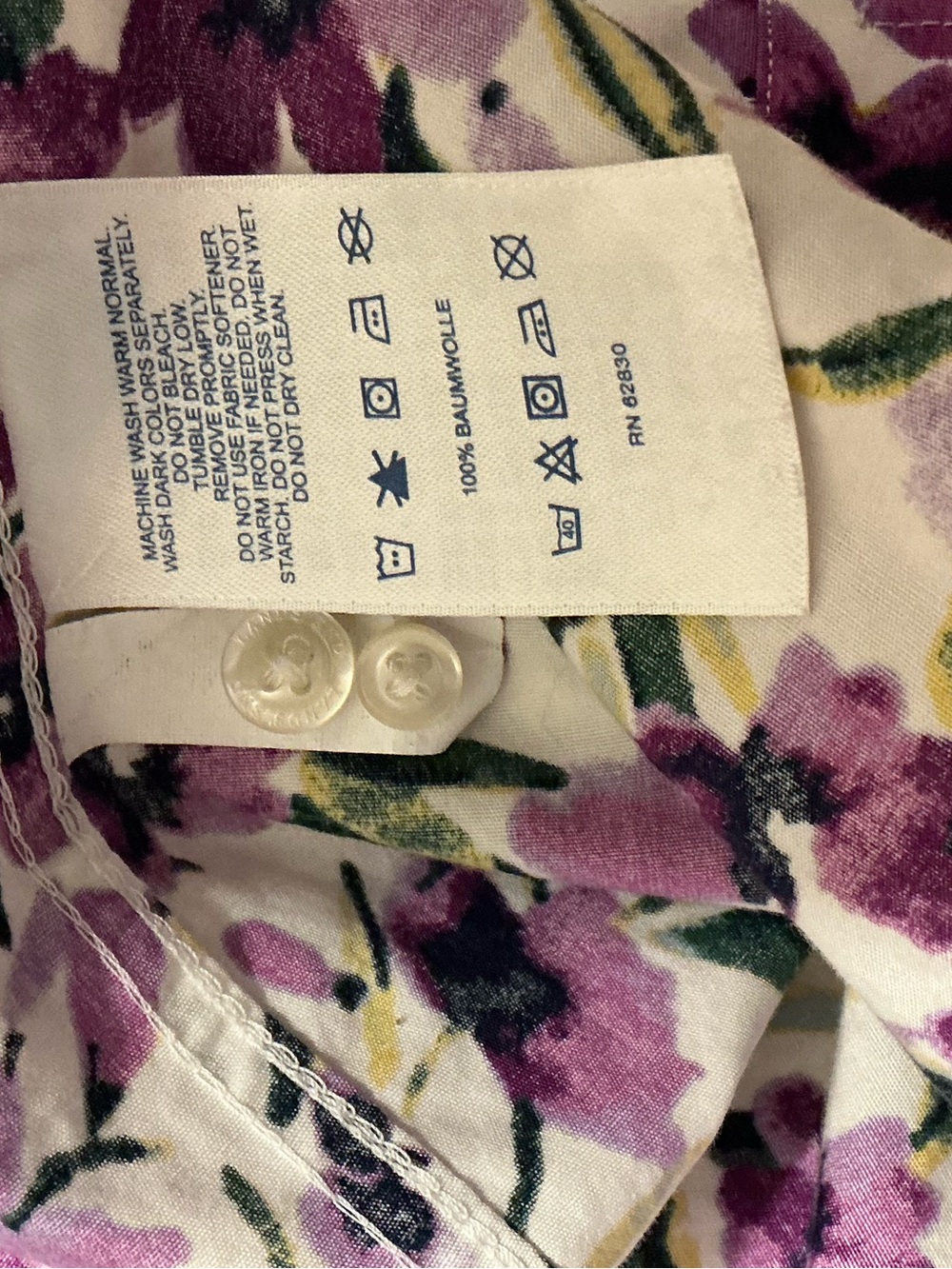 Lands' End Plus Sized Supima Cotton Purple Floral Button-Up Shirt - Picture 4 of 6